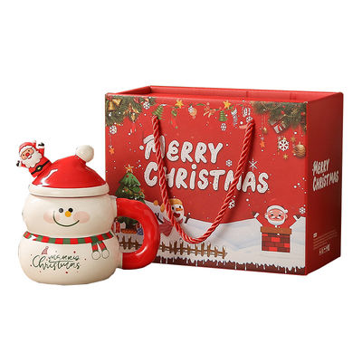 8.5x6.8cm Homme de neige Père Noël Design Box cadeau de Noël Milk tasse de café tasse avec poignée de main