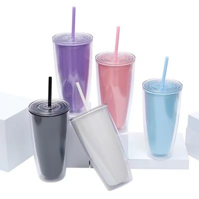 TOUR Approprié aux adultes 24 oz sans BPA Double paroi en plastique avec paille et couvercle