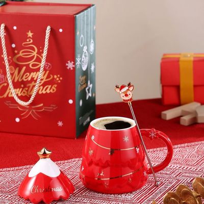 Set de tasse de cadeau de Noël en céramique avec couvercle et cuillère 400 ml 500 ml pour bureau tasse de thé de l'après-midi