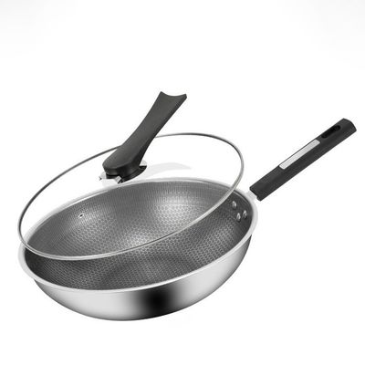 Résistant à la rouille 304 Wok en acier inoxydable avec revêtement antiadhésif et motif de nid de miel