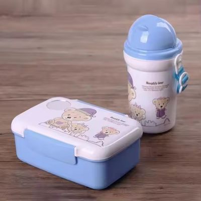 500ml bouilloire de paille boîte à lunch en plastique avec tasse d'eau ensemble parfait pour la variété de déjeuner