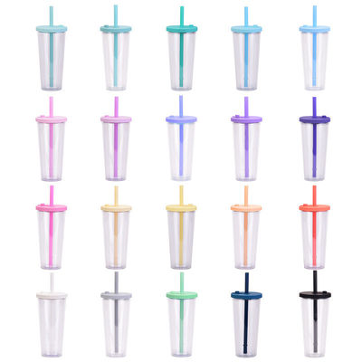 Vente Coupe en plastique réutilisable avec paille Logo personnalisé Multi couleur 24 oz Double Wall Tumblers