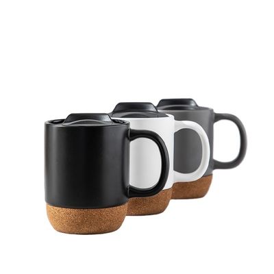 450ml Logo personnalisé Mat noir blanc base de liège Ceramique tasse de café de voyage avec couvercle PP