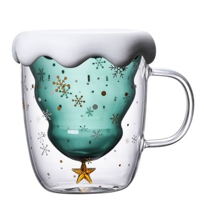 Coupe d'eau en verre borosilicate à double paroi avec poignée et couvercle