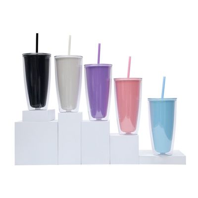 Couleur 24 oz sans BPA réutilisable tasse de café claire avec double paroi et paille droite