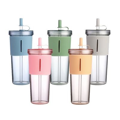BPA gratuit réutilisable tasse de bureau 700ml Tumblers en plastique avec couvercle et paille Logo personnalisé