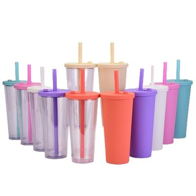 24 oz 700 ml tasses de thé à bulles à double paroi en plastique à bulles de Boba tasses réutilisables avec couvercle