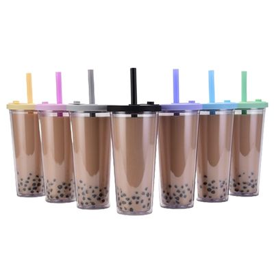 En stock 24 oz de plastique double paroi réutilisable bouteille de lait tasse de thé BPA gratuit et logo personnalisé