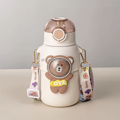 Coupe thermos pour enfants en acier inoxydable à double paroi rose/bleu/cyan/violet avec couvercle en paille