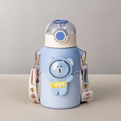 Activité en plein air dessin animé design 500 ml en acier inoxydable enfants thermos tasse avec couvercle de paille