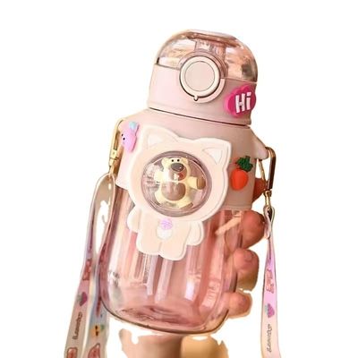 680 ml PC PP Boisson Sports Ours Cartoon Enfants Bouteille d'eau en plastique extérieure avec paille
