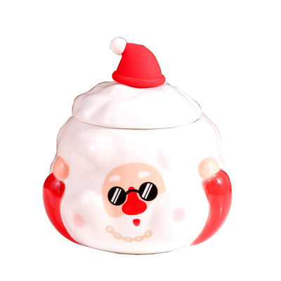 Logo personnalisé Coupe en céramique acceptable avec couvercle Cute Snowman de Noël Design 3 couleurs