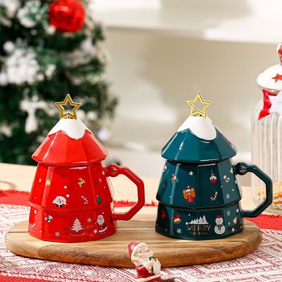 Boîte cadeau en céramique à os durable avec cuillère à couvercle Créatif design d'arbre de Noël
