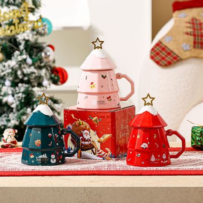 Boîte cadeau en céramique à os durable avec cuillère à couvercle Créatif design d'arbre de Noël