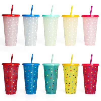MUGS 24OZ BPA sans boisson gazeuse en plastique avec coupe de changement de couleur couvercles et paille