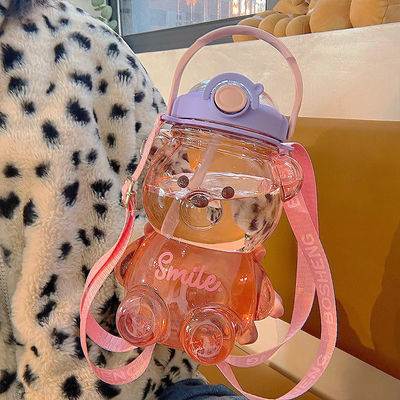 La vie quotidienne à la maison Style de design mignon Bouteille d'eau extérieure sans BPA avec paille et poignée