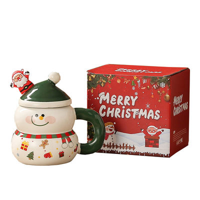 Boîte cadeau de Noël en quatre couleurs Homme de neige, Père Noël, design, tasse à café au lait, cuillère