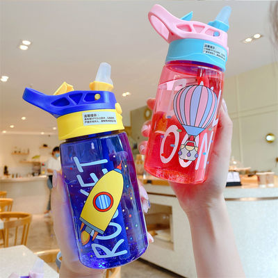 16OZ Enfants mignon Portable étanche à l' eau potable en plastique avec paille