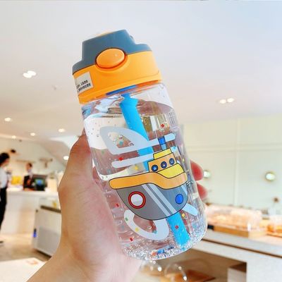 16OZ Enfants mignon Portable étanche à l' eau potable en plastique avec paille