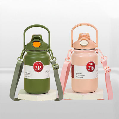 304 316 Bouteille d'eau en acier inoxydable pour enfants Logo rose 418g Bouteille à vide isolée en paille