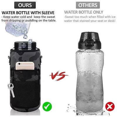 Bouteille d'eau d'un demi-gallon de 64 oz revêtement anti-corrosion marqueur de temps et manchon protecteur