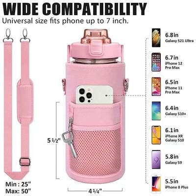 Bouteille d'eau en plastique avec manchon de stockage, marqueur de temps de paille de motivation, bouteille de 2000 ml