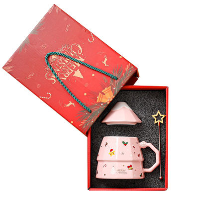 7x12.5cm Rose tasse à thé en céramique tasse à café ensemble cadeau avec revêtement miroir conception arbre de Noël