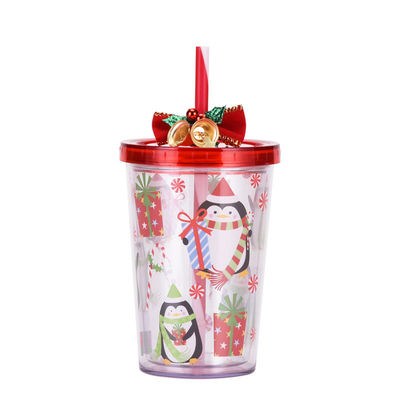Cute design style cloche de Noël double couche plastique BAP GRATUIT tasse d'eau potable de paille
