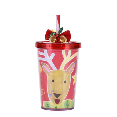 Cute design style cloche de Noël double couche plastique BAP GRATUIT tasse d'eau potable de paille