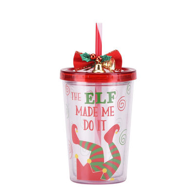 Cute design style cloche de Noël double couche plastique BAP GRATUIT tasse d'eau potable de paille