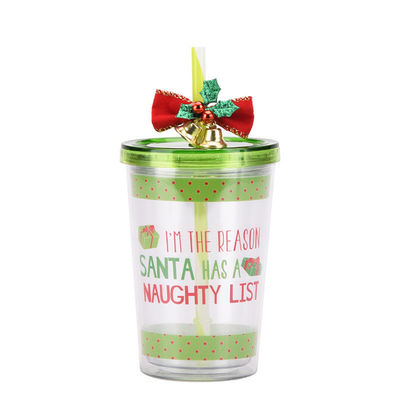 Cute design style cloche de Noël double couche plastique BAP GRATUIT tasse d'eau potable de paille
