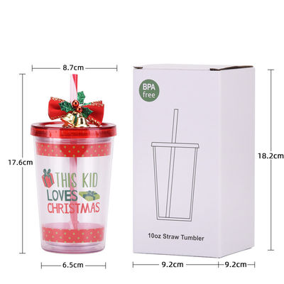 Cute design style cloche de Noël double couche plastique BAP GRATUIT tasse d'eau potable de paille