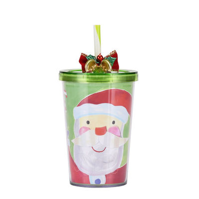 Reutilisable 10oz Cute Design Double Paroi Clair Acrylique plastique écouteurs d'eau avec paille