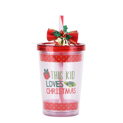 Reutilisable 10oz Cute Design Double Paroi Clair Acrylique plastique écouteurs d'eau avec paille