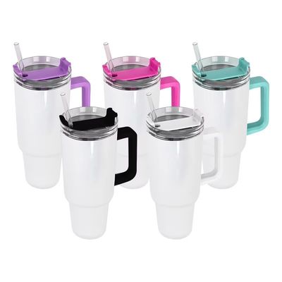 40oz Tumbler avec poignée et couvercle de paille en acier inoxydable Tumblers couleur tasses de voiture pour le travail