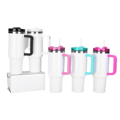40oz Tumbler avec poignée et couvercle de paille en acier inoxydable Tumblers couleur tasses de voiture pour le travail