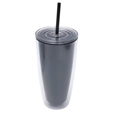 Boisson directe 750 ml bouteille d'eau à double paroi avec couvercle et tasses à café à la paille