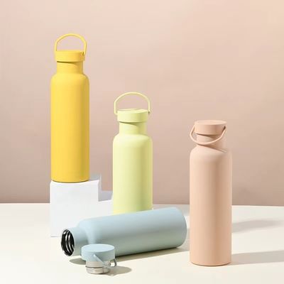 Bouteille à vide jetable en acier inoxydable Coupe isolée sportive de couleur solide avec poignée