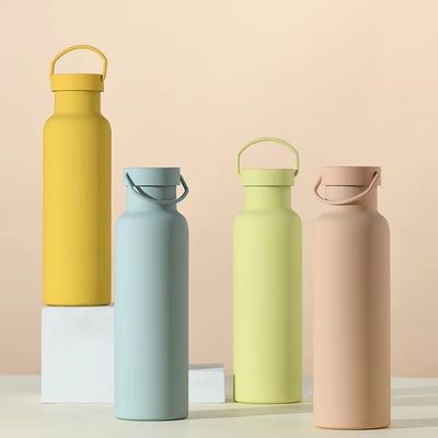 Bouteille à vide jetable en acier inoxydable Coupe isolée sportive de couleur solide avec poignée
