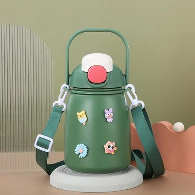 Bouteille d'eau isolée en acier inoxydable de capacité 800 ml, couvercle pliable, exempt de BPA avec paille