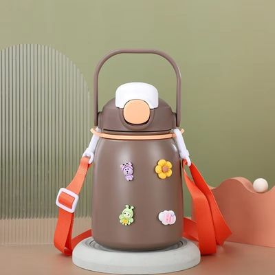 Bouteille d'eau isolée en acier inoxydable de capacité 800 ml, couvercle pliable, exempt de BPA avec paille