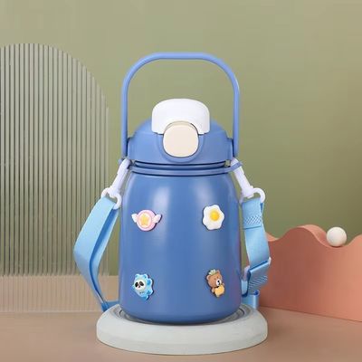 Bouteille d'eau isolée en acier inoxydable de capacité 800 ml, couvercle pliable, exempt de BPA avec paille