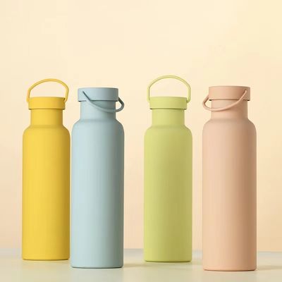 Bouteille à vide à double paroi en acier inoxydable avec poignée Coupe isolée sportive de couleur solide