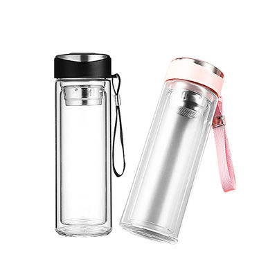 320 ml de tasse à café en verre silicone à haute teneur en bore à double paroi avec infuseur de thé et couvercle en PP