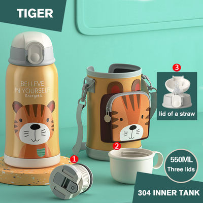 Bouteille d'eau en acier inoxydable 304 isolée de 550 ml durable avec couvercle en paille pour enfants