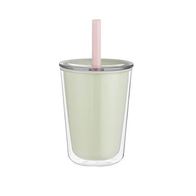 Bouteille d'eau en plastique à double paroi sur mesure avec paille pour les boissons de grande capacité