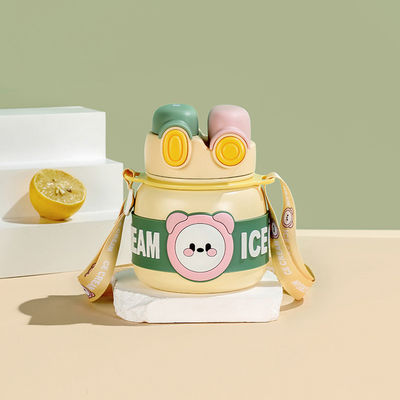 850 ml de tasse pour enfants dessin animé double boisson paille en acier inoxydable à vide thermos isolé