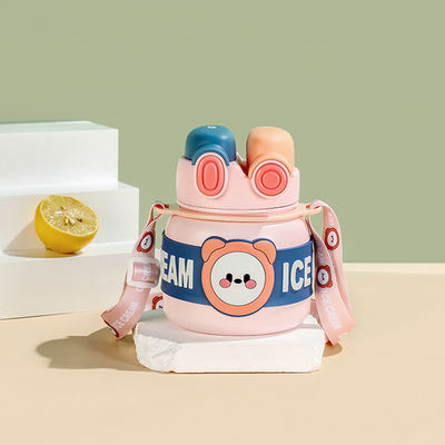 850 ml de tasse pour enfants dessin animé double boisson paille en acier inoxydable à vide thermos isolé