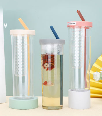 Logo personnalisé Bouteille d'eau en plastique pour les sports de plein air Paille portable et grande capacité