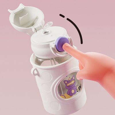 680ml Cartoon Straw Silicone Couverture en cuir Bouteille d'eau isolée sous vide Pour enfants Enfants